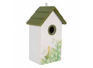 Zeleno-bílá dřevěná ptačí budka s konvalinkami Birdhouse - 15*10*22 cm