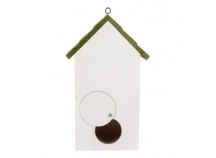 Zeleno-bílá dřevěná ptačí budka s konvalinkami Birdhouse - 15*10*22 cm