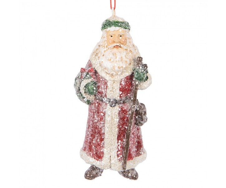 Červená vánoční závěsná dekorace Santa Claus - 5*4*12 cm Clayre & Eef