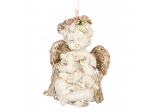 Béžovo-zlatá antik vánoční závěsná dekorace andílek Angel - 5*4*6 cm