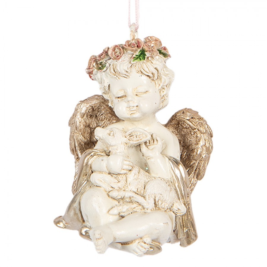 Béžovo-zlatá antik vánoční závěsná dekorace andílek Angel - 5*4*6 cm