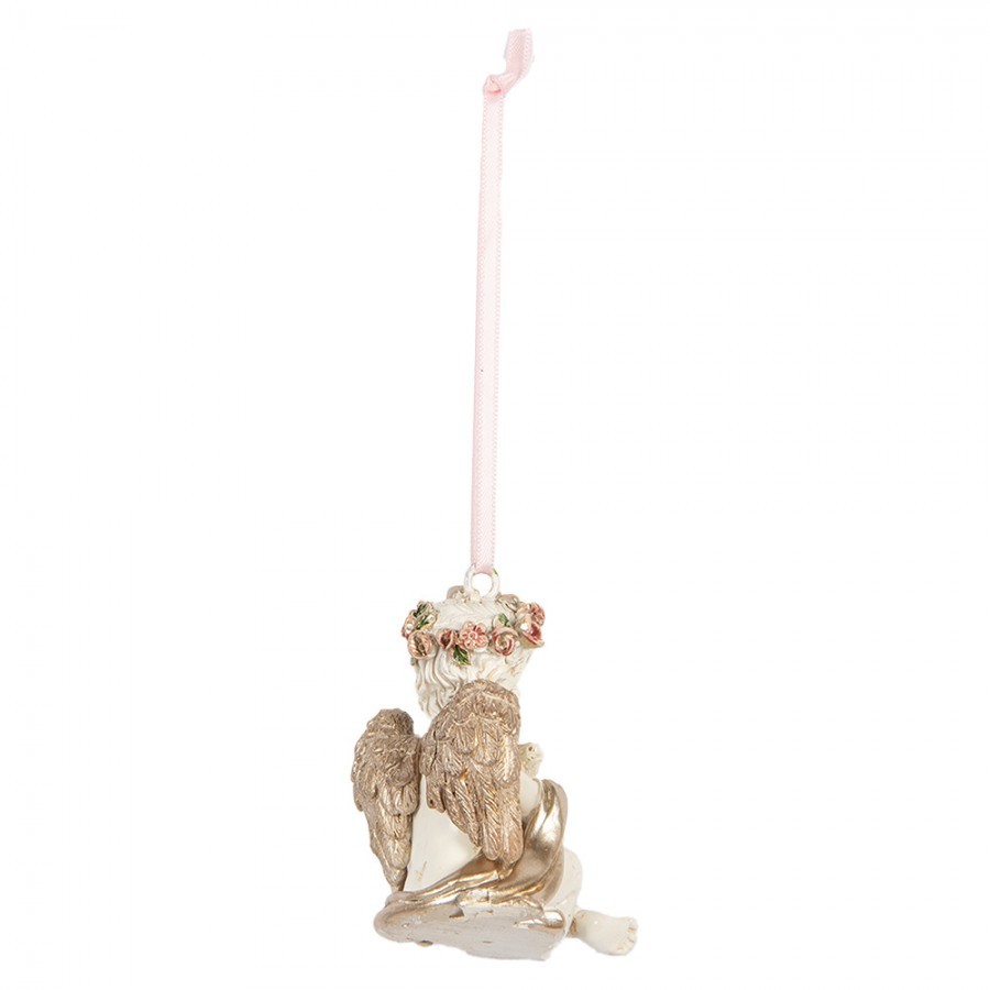 Béžovo-zlatá antik vánoční závěsná dekorace andílek Angel - 5*4*6 cm