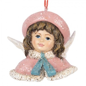 Růžová vánoční závěsná dekorace andílek Angel - 8*7*7 cm