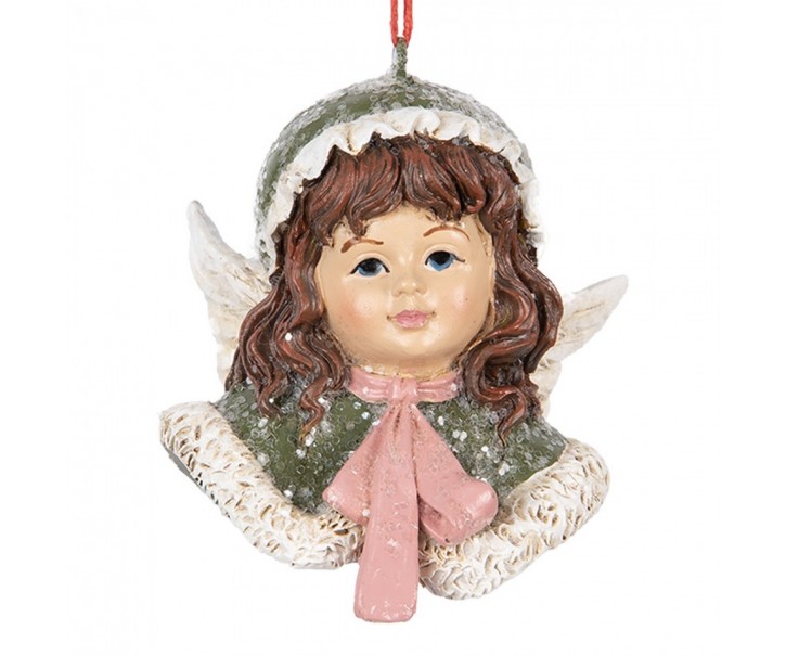 Zelená vánoční závěsná dekorace andílek Angel - 7*7*7 cm Clayre & Eef