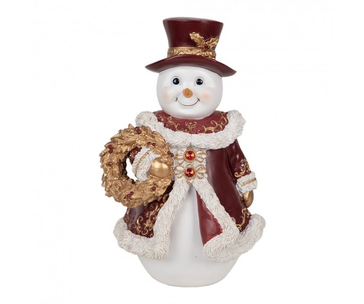 Dekorace sněhulák se zlatým věnečkem - 15*14*24 cm Clayre & Eef