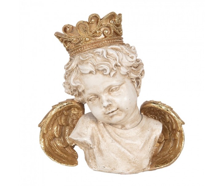 Béžovo-zlatá dekorace anděl s korunkou - 21*12*22 cm Clayre & Eef