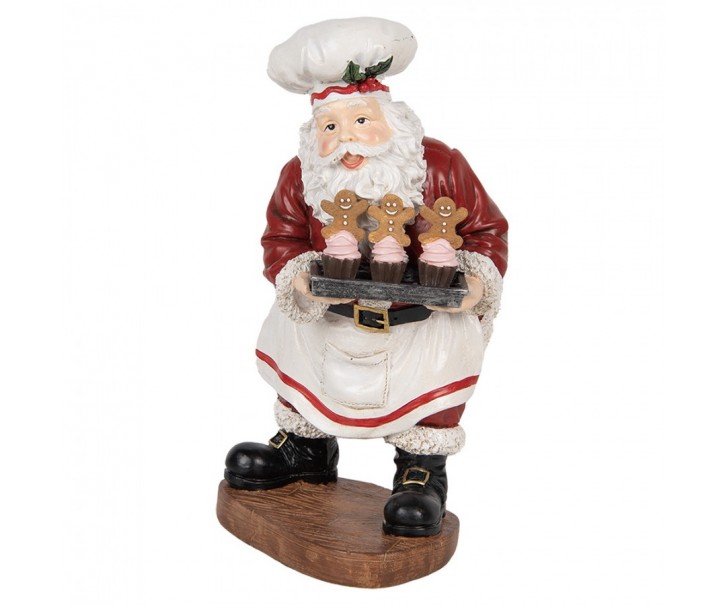 Vánoční dekorace figurka Santa nesoucí dortíky s perníčky - 17*16*28 cm Clayre & Eef
