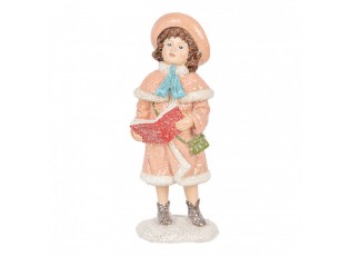Dekorace dívka v růžovém plášti držící knihu a zdobená třpytkami - 7*8*18 cm