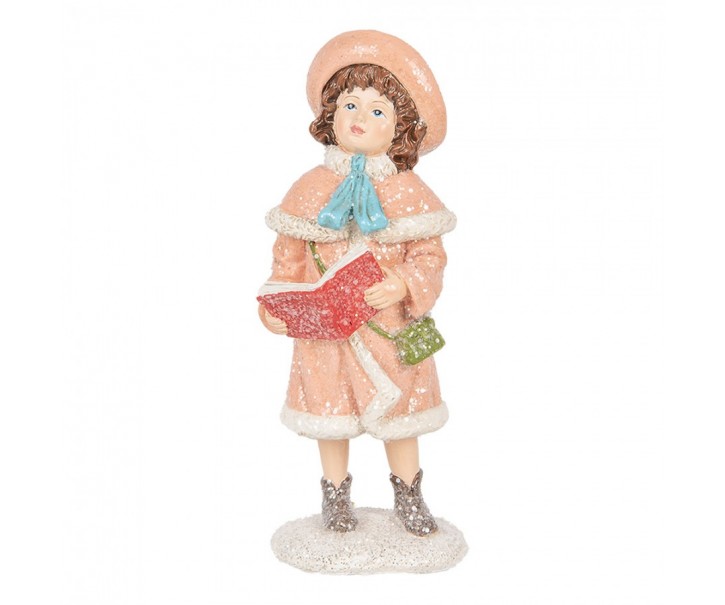 Dekorace dívka v růžovém plášti držící knihu a zdobená třpytkami - 7*8*18 cm Clayre & Eef