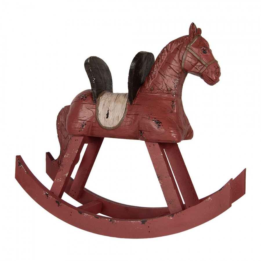 Červená antik dekorace houpací koník - 39*12*33 cm