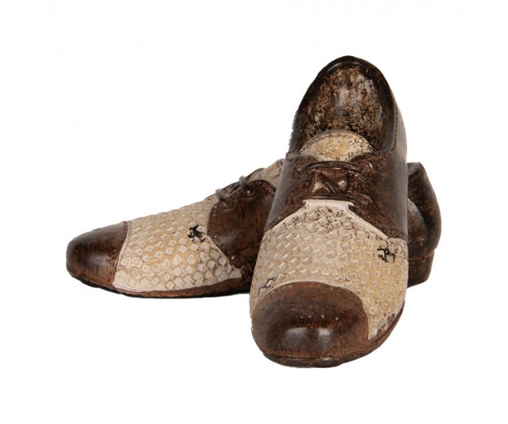 Béžovo-hnědá antik dekorace pánské boty - 12*11*8 cm Clayre & Eef