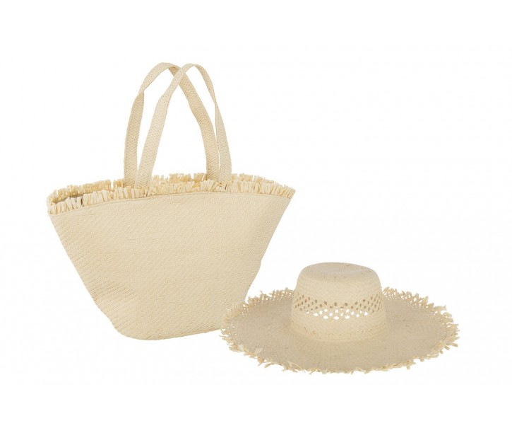 Set béžový plážový klobouk a taška Beach - Ø 47*12cm 56cm / 38*17*35/ 60cm J-Line by Jolipa