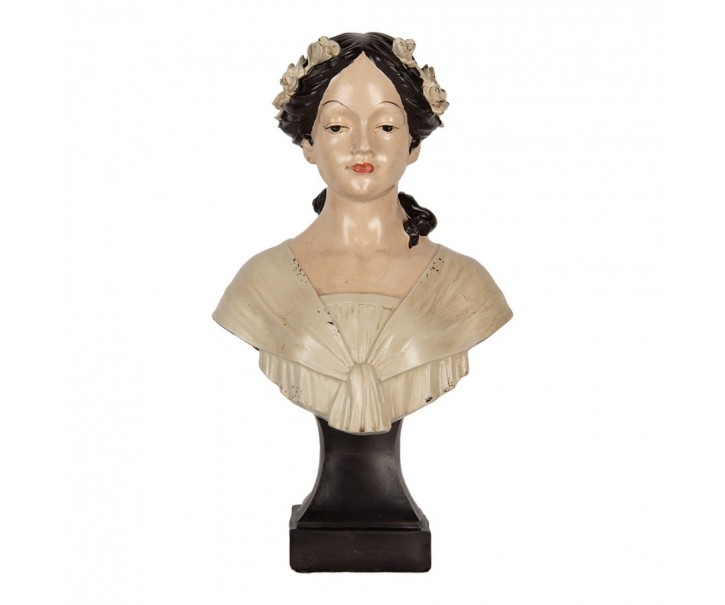Béžová dekorace busta dáma s květy ve vlasech - 18*12*31 cm Clayre & Eef