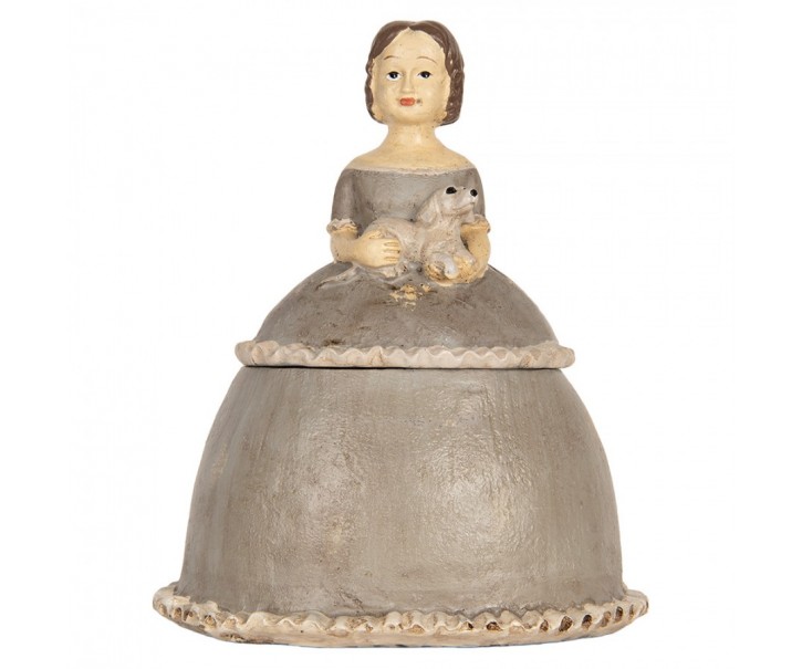 Béžová antik šperkovnice dívka v šatech držící psíka - 19*16*22 cm Clayre & Eef