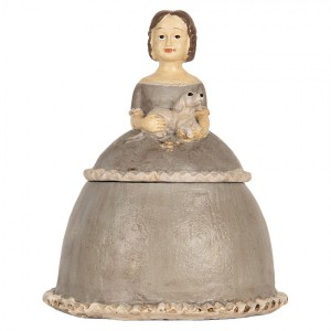 Béžová antik šperkovnice dívka v šedých šatech držící psíka - 19*16*22 cm