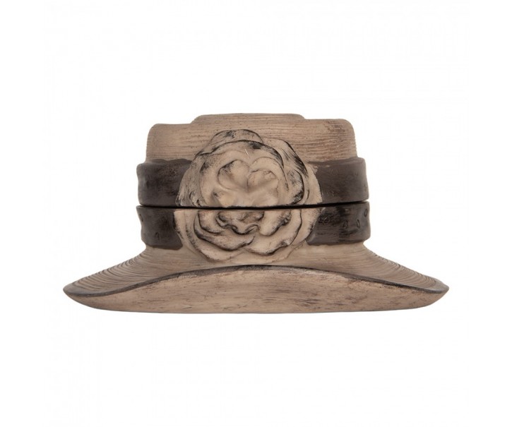 Hnědý antik dekorační klobouk šperkovnice - Ø 22*11 cm Clayre & Eef