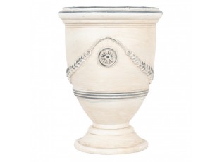 Béžový antik květináč/ váza zdobený listy Brocante - Ø 23*31 cm