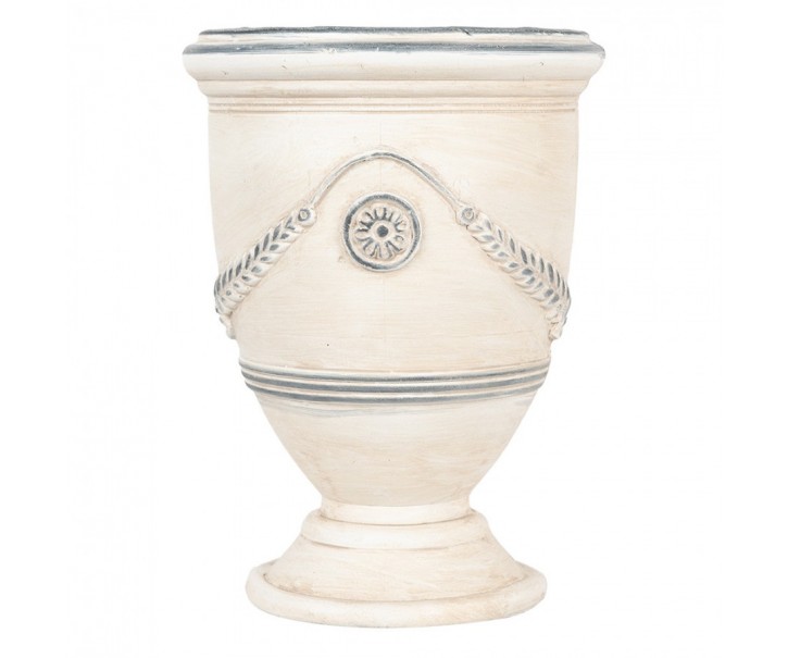Béžový antik květináč/ váza zdobený listy Brocante - Ø 23*31 cm Clayre & Eef