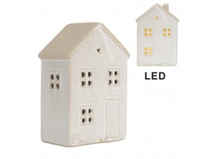 Béžový keramický svítící LED domek - 8*5*12 cm