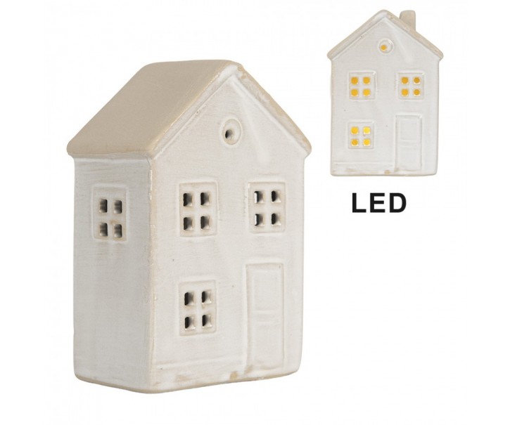 Béžový keramický svítící LED domek - 8*5*12 cm Clayre & Eef
