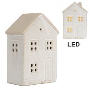Béžový keramický svítící LED domek - 8*5*12 cm