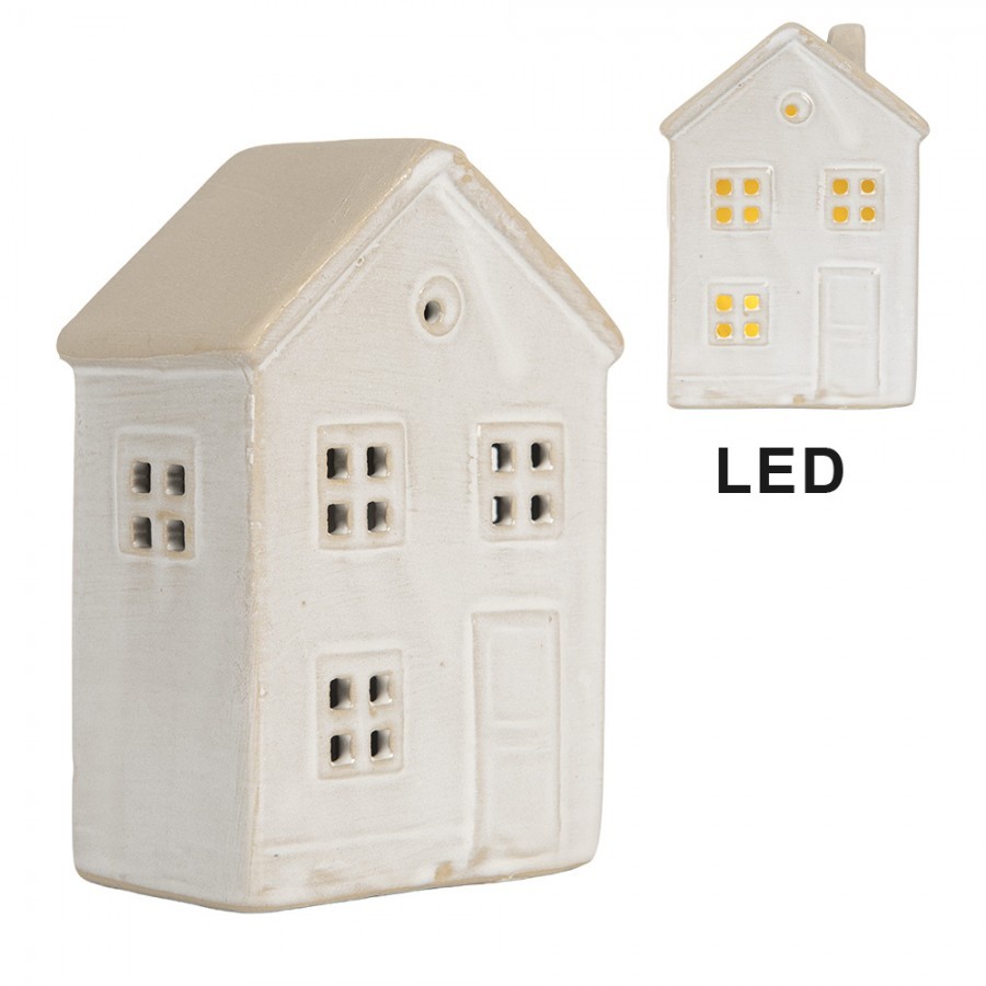 Béžový keramický svítící LED domek - 8*5*12 cm