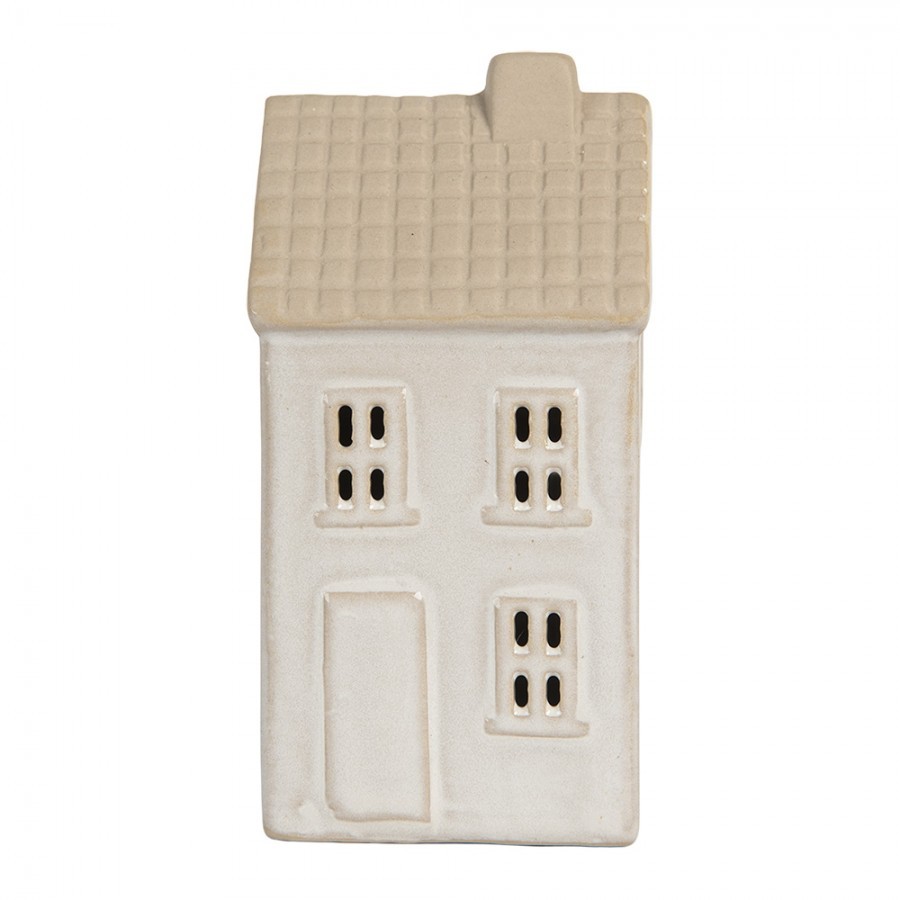 Béžový keramický svítící LED domek - 6*5*11 cm
