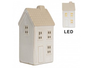 Béžový keramický svítící LED domek - 6*5*11 cm