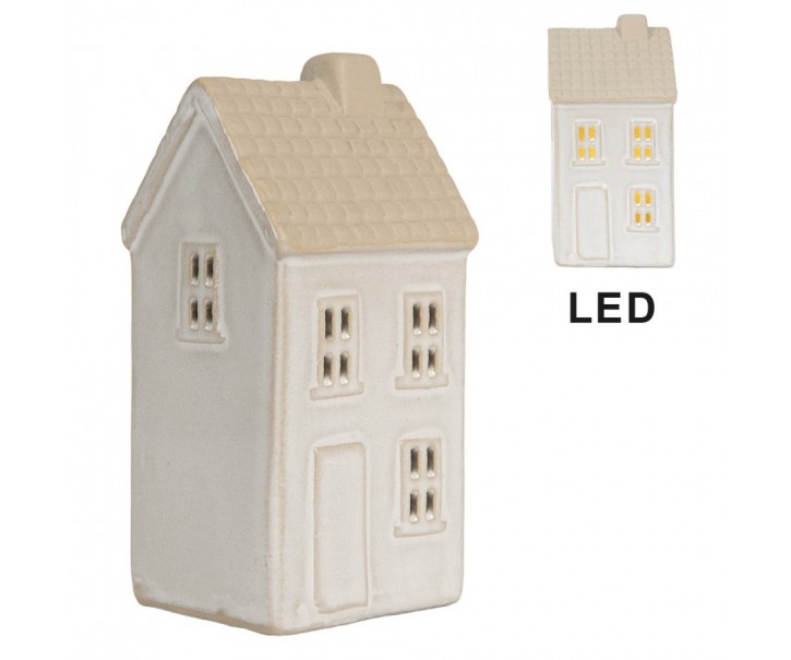 Béžový keramický svítící LED domek - 6*5*11 cm Clayre & Eef