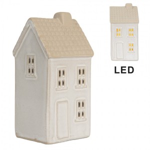 Béžový keramický svítící LED domek - 6*5*11 cm