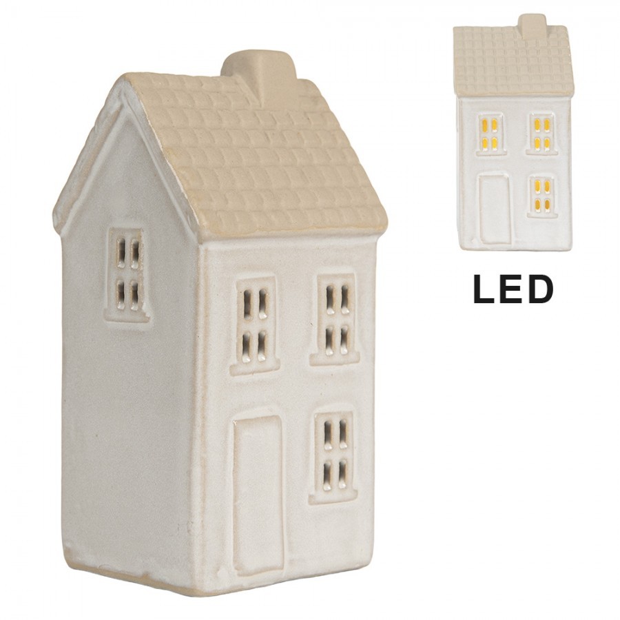Béžový keramický svítící LED domek - 6*5*11 cm