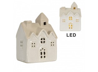 Béžový keramický svítící LED domek - 9*6*12 cm