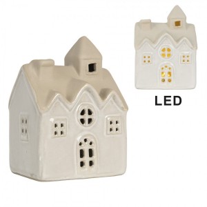 Béžový keramický svítící LED domek kostel - 9*6*12 cm