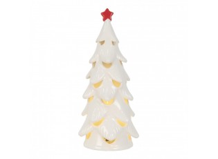 Bílý keramický LED stromeček s červenou hvězdou - Ø 11*25 cm