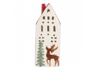 Decorative House With LED 7x6x19 Cm White Ceramic - 7.0 cm