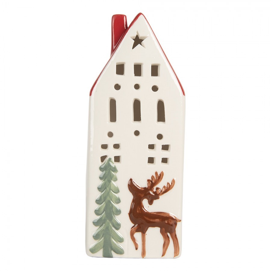Decorative House With LED 7x6x19 Cm White Ceramic - 7.0 cm