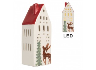 Decorative House With LED 7x6x19 Cm White Ceramic - 7.0 cm