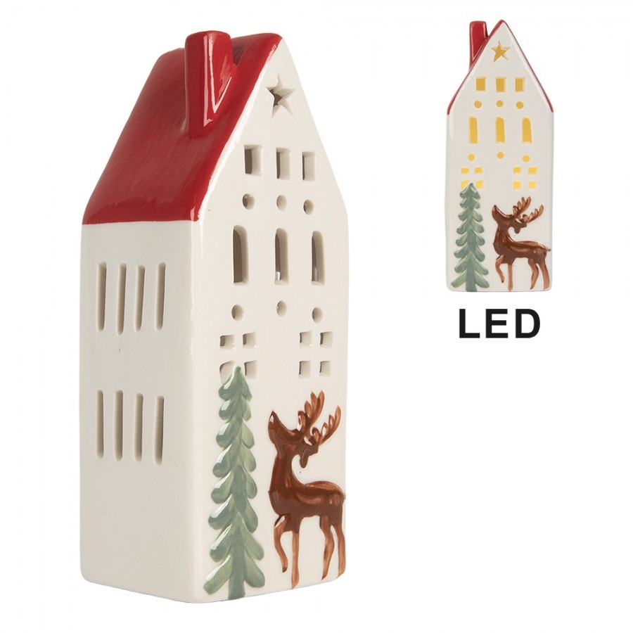 Decorative House With LED 7x6x19 Cm White Ceramic - 7.0 cm