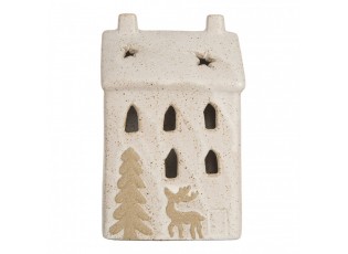 Decorative House With LED 9x7x15 Cm Beige Ceramic - 9.0 cm