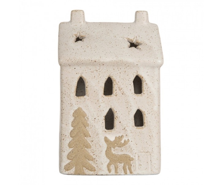 Decorative House With LED 9x7x15 Cm Beige Ceramic - 9.0 cm Clayre & Eef