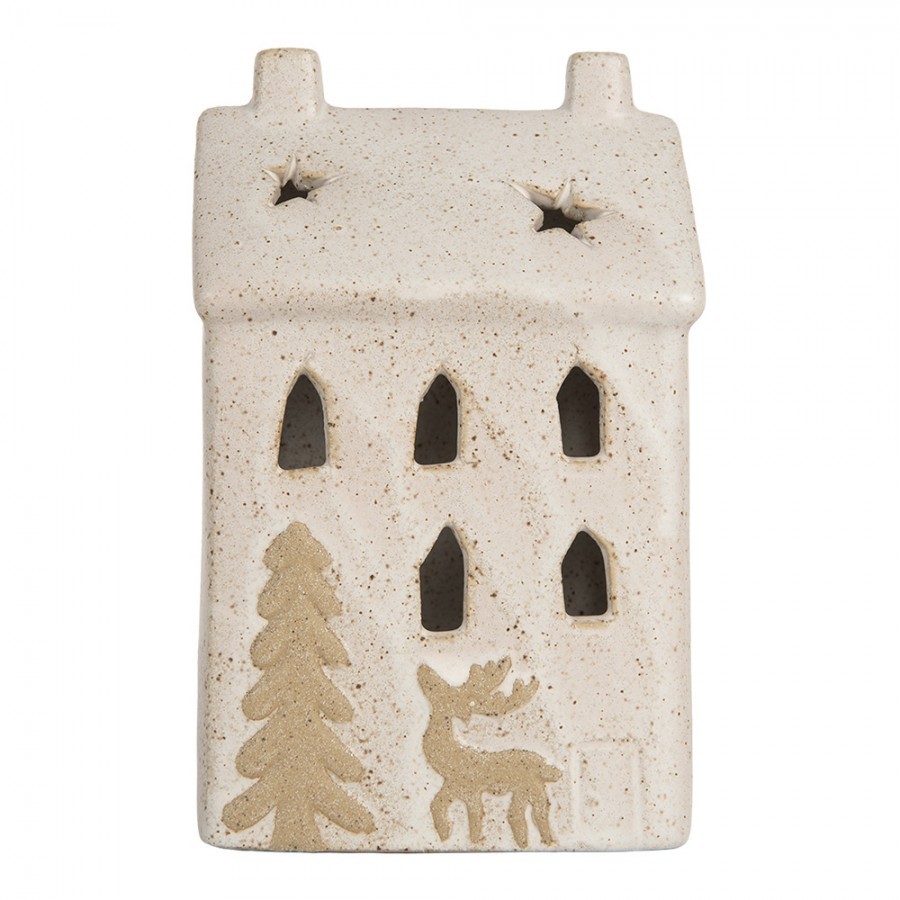 Decorative House With LED 9x7x15 Cm Beige Ceramic - 9.0 cm