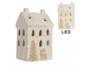 Decorative House With LED 9x7x15 Cm Beige Ceramic - 9.0 cm