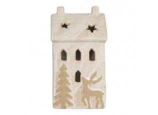 Decorative House With LED 10x9x18 Cm Beige Ceramic - 10.0 cm