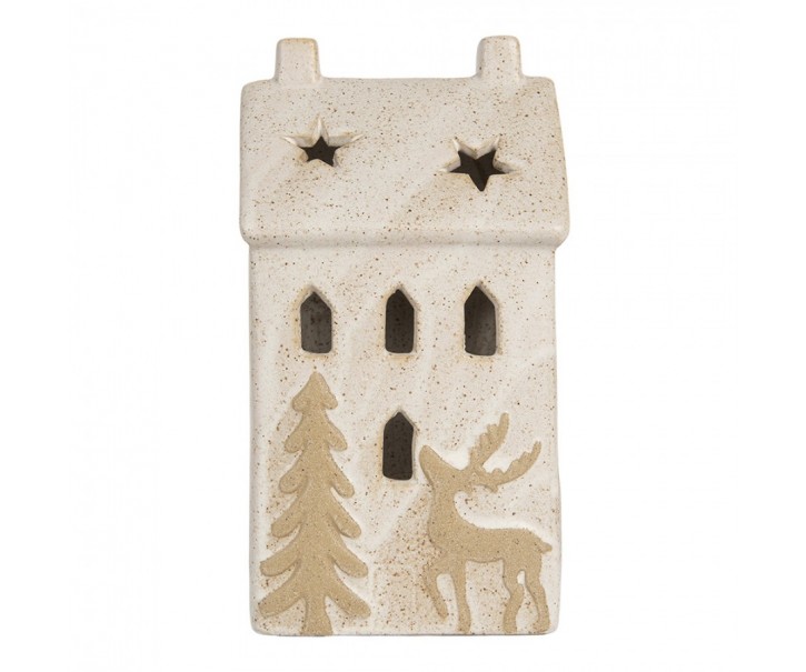 Decorative House With LED 10x9x18 Cm Beige Ceramic - 10.0 cm Clayre & Eef
