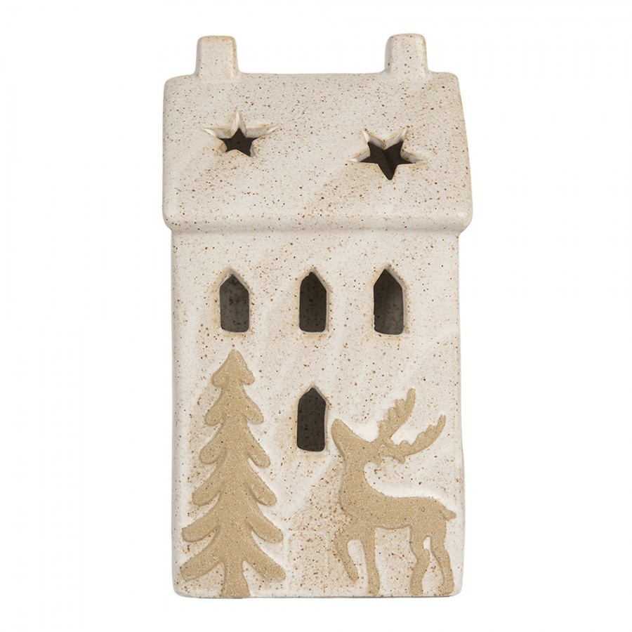 Decorative House With LED 10x9x18 Cm Beige Ceramic - 10.0 cm