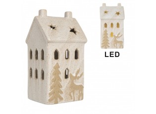 Decorative House With LED 10x9x18 Cm Beige Ceramic - 10.0 cm
