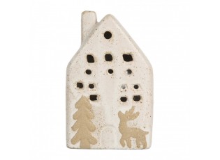 Decorative House With LED 6x5x10 Cm Beige Ceramic - 6.0 cm
