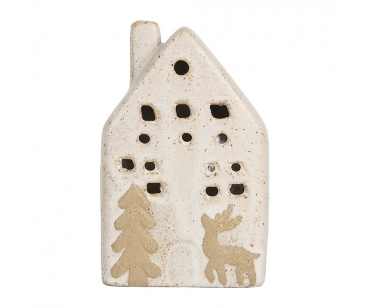 Decorative House With LED 6x5x10 Cm Beige Ceramic - 6.0 cm Clayre & Eef