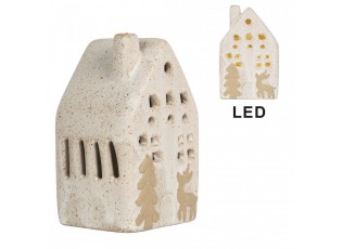 Decorative House With LED 6x5x10 Cm Beige Ceramic - 6.0 cm