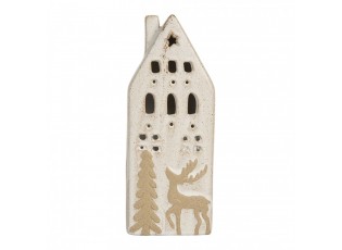 Decorative House With LED 7x6x19 Cm Beige Ceramic - 7.0 cm